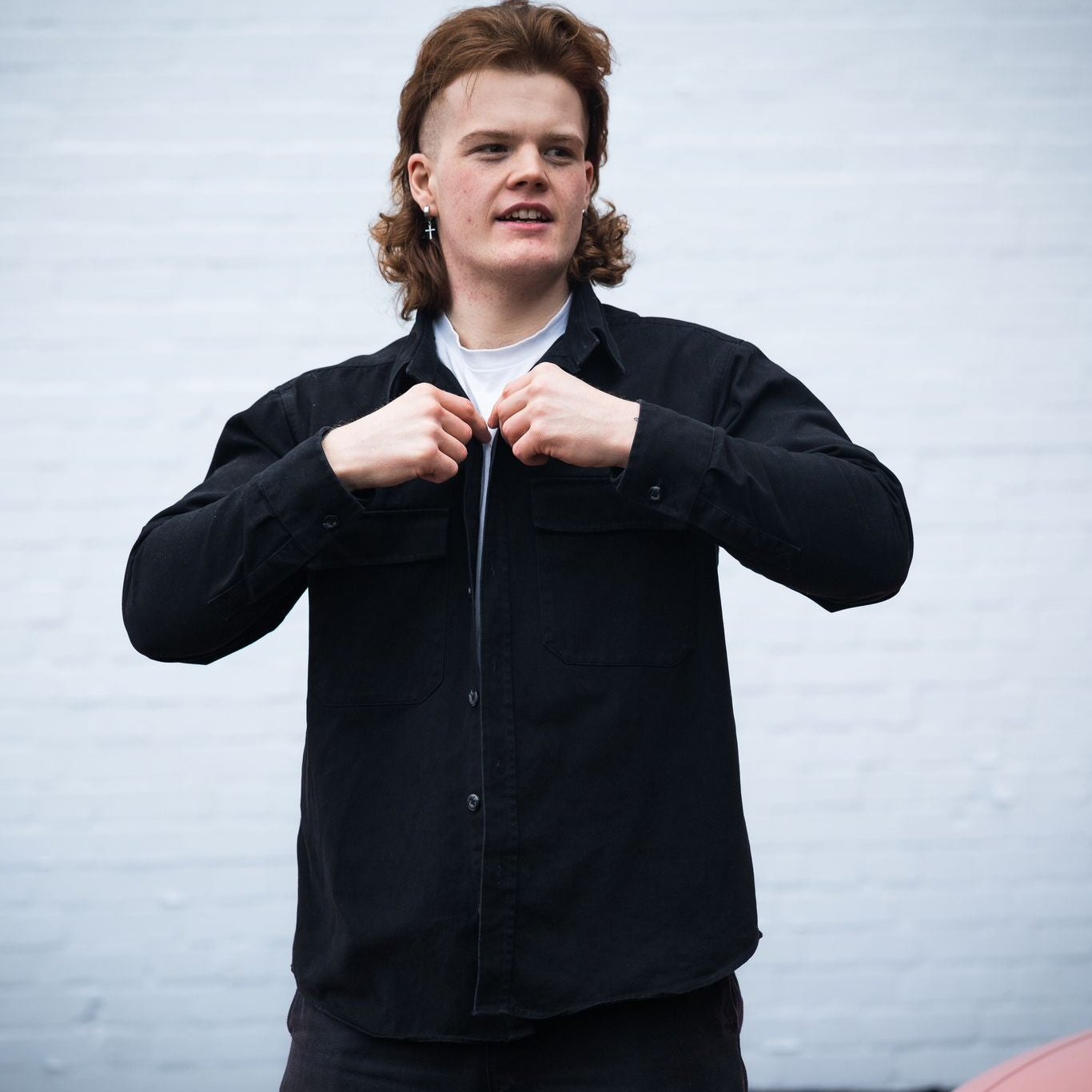 "Essential" Black Embroidered Over-Shirt